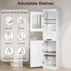 Armoire de salle de bain haute, Meuble de rangement autoportant avec portes vitrées