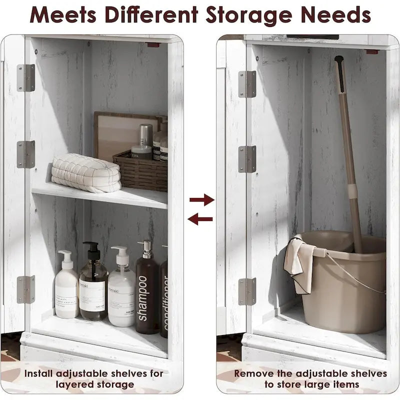 Armoire de salle de bain haute, Meuble de rangement autoportant avec portes vitrées