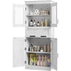 Armoire de salle de bain haute, Meuble de rangement autoportant avec portes vitrées
