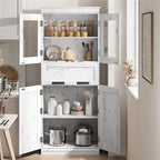 Armoire de salle de bain haute, Meuble de rangement autoportant avec portes vitrées