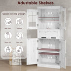 Armoire de salle de bain haute, Meuble de rangement autoportant avec portes vitrées