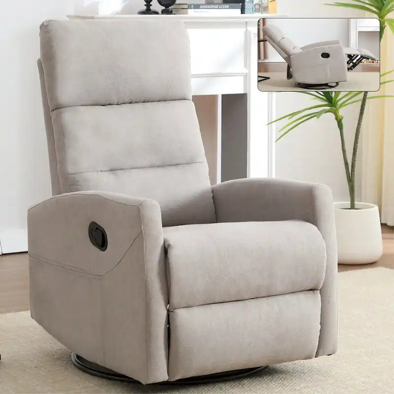 Poltrona Reclinabile Manuale con Funzione Dondolo e Girevole, Reclinabile in Tessuto Traspirante, Poltrona Relax per Piccoli Spazi