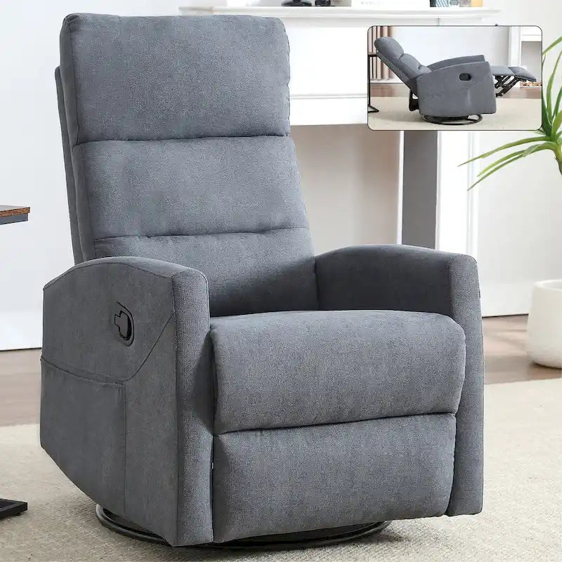 Poltrona Reclinabile Manuale con Funzione Dondolo e Girevole, Reclinabile in Tessuto Traspirante, Poltrona Relax per Piccoli Spazi