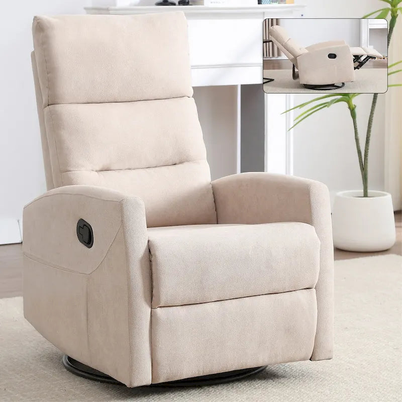 Poltrona Reclinabile Manuale con Funzione Dondolo e Girevole, Reclinabile in Tessuto Traspirante, Poltrona Relax per Piccoli Spazi