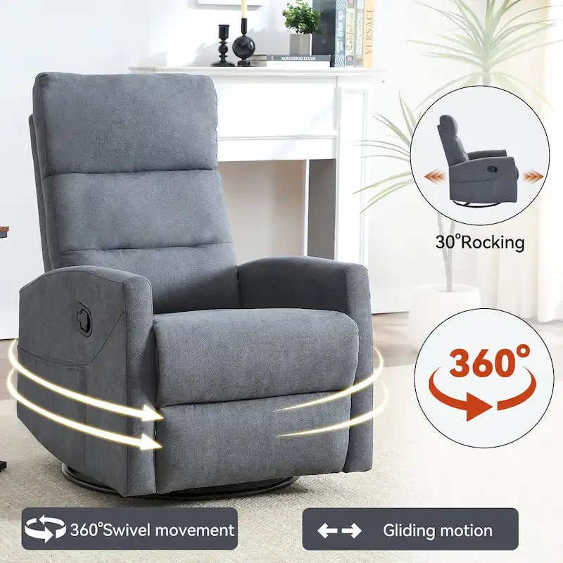 Poltrona Reclinabile Manuale con Funzione Dondolo e Girevole, Reclinabile in Tessuto Traspirante, Poltrona Relax per Piccoli Spazi
