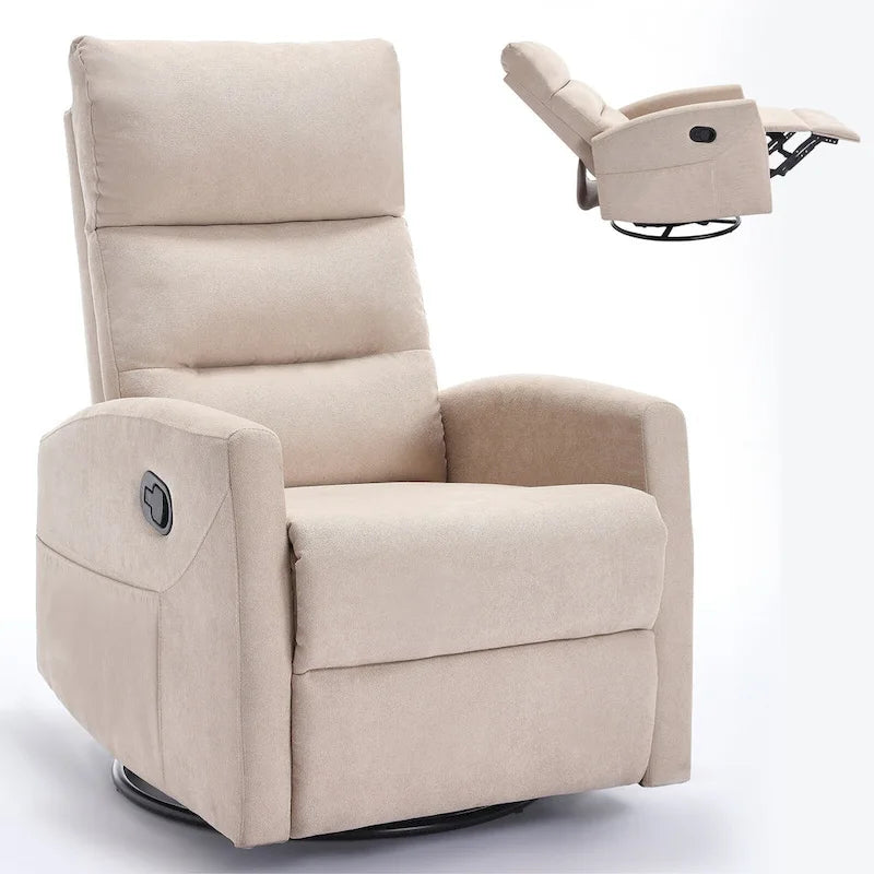 Poltrona Reclinabile Manuale con Funzione Dondolo e Girevole, Reclinabile in Tessuto Traspirante, Poltrona Relax per Piccoli Spazi