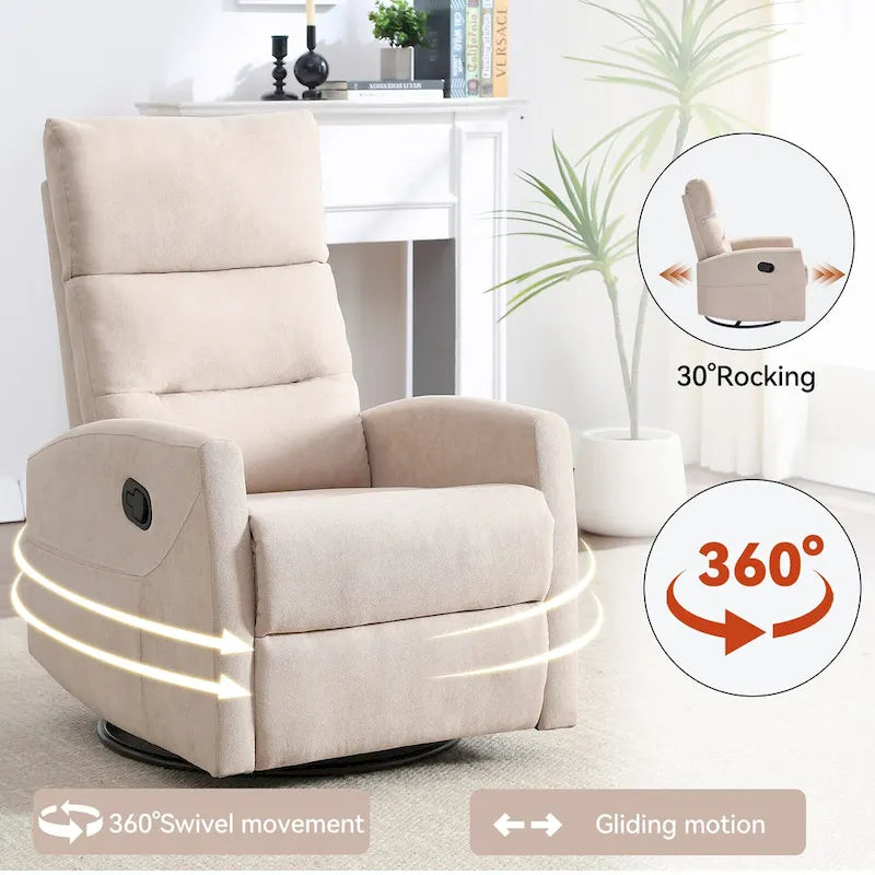 Poltrona Reclinabile Manuale con Funzione Dondolo e Girevole, Reclinabile in Tessuto Traspirante, Poltrona Relax per Piccoli Spazi