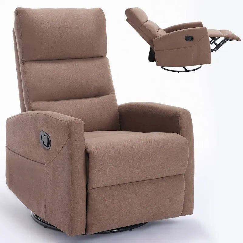 Poltrona Reclinabile Manuale con Funzione Dondolo e Girevole, Reclinabile in Tessuto Traspirante, Poltrona Relax per Piccoli Spazi
