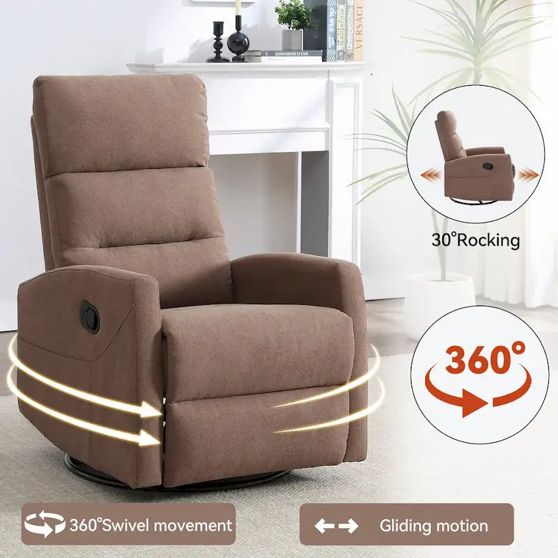 Poltrona Reclinabile Manuale con Funzione Dondolo e Girevole, Reclinabile in Tessuto Traspirante, Poltrona Relax per Piccoli Spazi