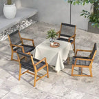 Gymax Sedie da Pranzo da Giardino 4 Pezzi in Legno di Acacia e Corda Intrecciata Resistenti alle Intemperie