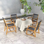 Gymax Sedie da Pranzo da Giardino 4 Pezzi in Legno di Acacia e Corda Intrecciata Resistenti alle Intemperie