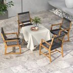Gymax Sedie da Pranzo da Giardino 4 Pezzi in Legno di Acacia e Corda Intrecciata Resistenti alle Intemperie
