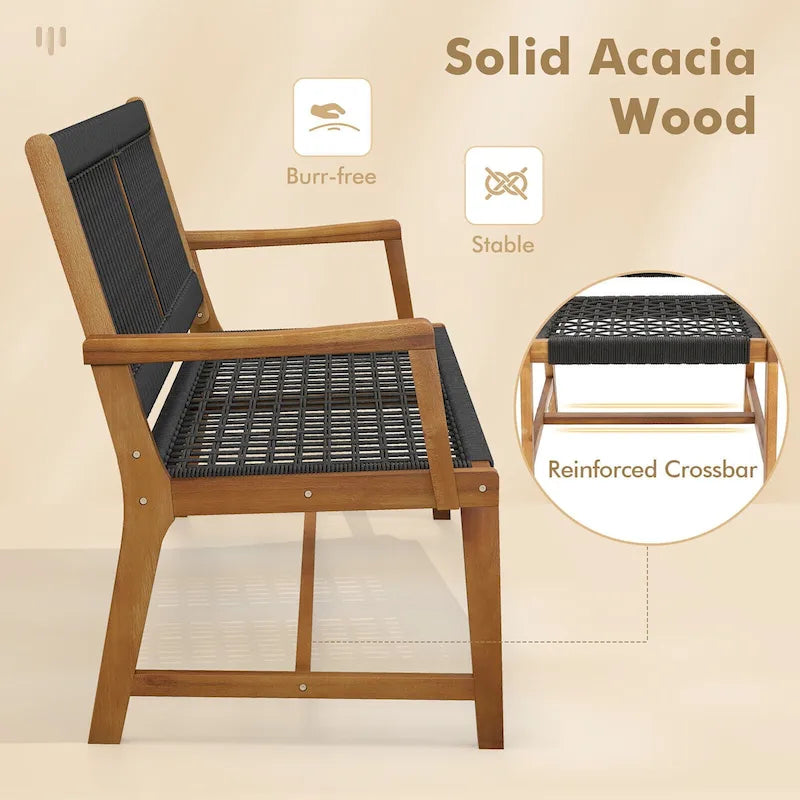 Gymax Sedie da Pranzo da Giardino 4 Pezzi in Legno di Acacia e Corda Intrecciata Resistenti alle Intemperie
