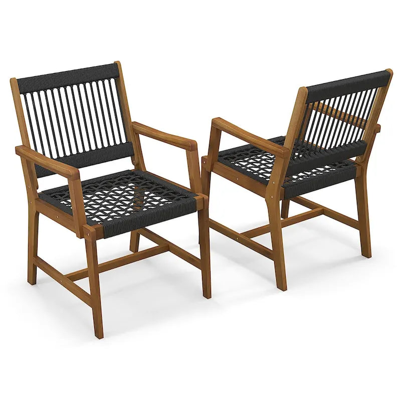 Gymax Sedie da Pranzo da Giardino 4 Pezzi in Legno di Acacia e Corda Intrecciata Resistenti alle Intemperie