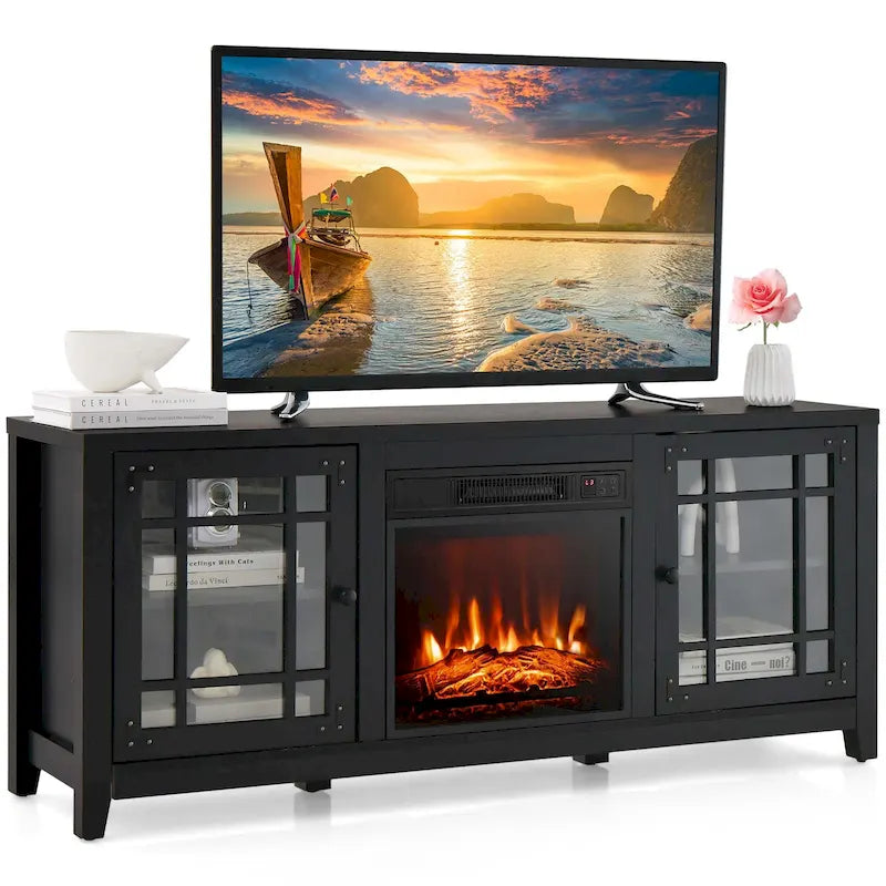 Meuble TV Costway de 58 pouces avec foyer électrique pour téléviseurs jusqu'à 65 pouces - 58 x 16 x 25