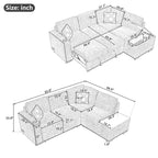 Divano letto estraibile, divano ad angolo a L con borchie, divano lounge con pouf contenitore, porte USB e portabicchieri nero