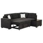 Divano letto estraibile, divano ad angolo a L con borchie, divano lounge con pouf contenitore, porte USB e portabicchieri nero