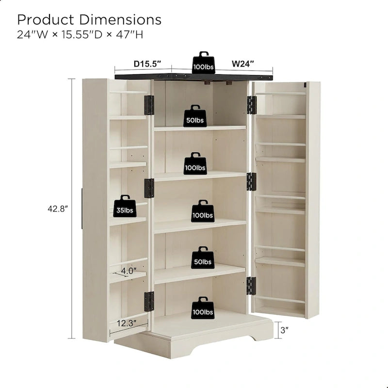 47 Armadietto da Cucina Dispensa, Mobile Contenitore con Ante Scorrevoli Stile Fienile - N/D
