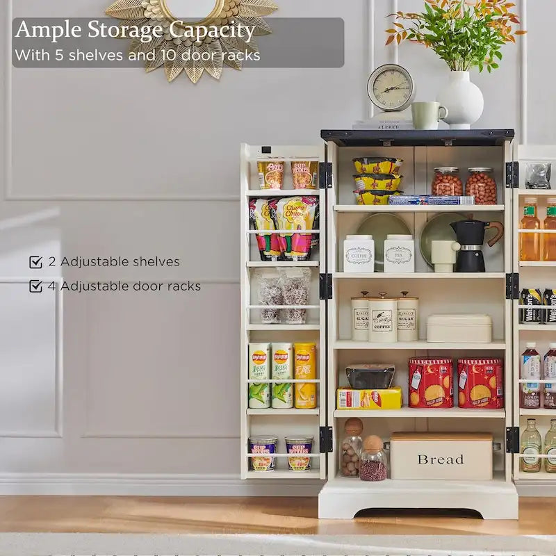 47 Armadietto da Cucina Dispensa, Mobile Contenitore con Ante Scorrevoli Stile Fienile - N/D