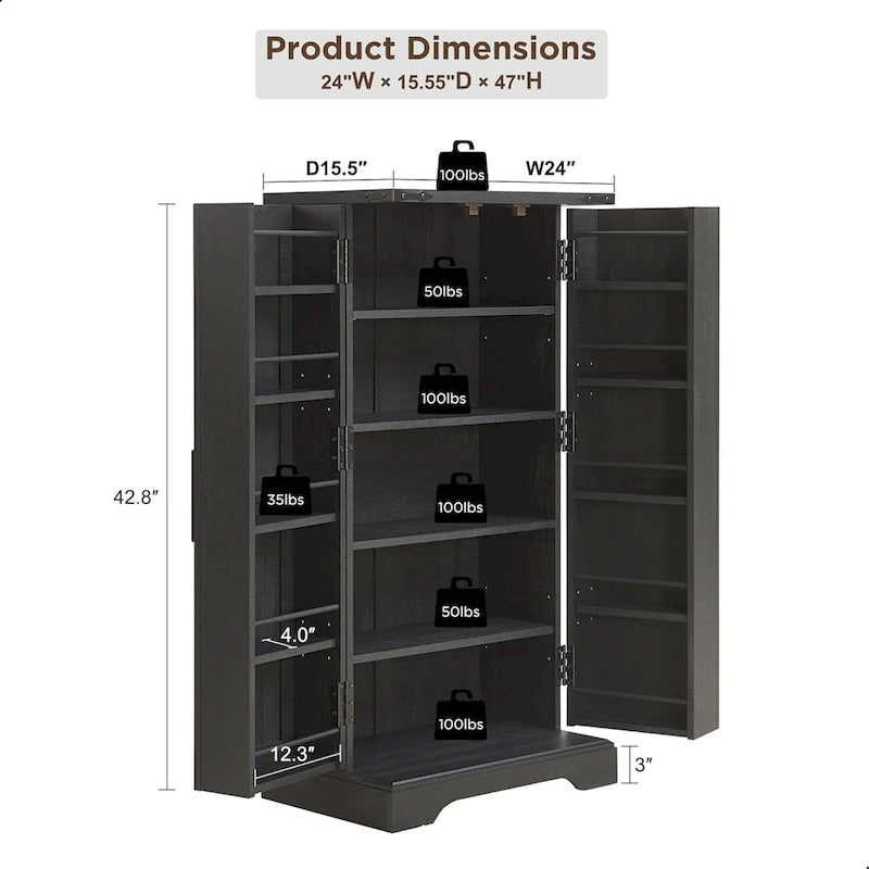 47 Armadietto da Cucina Dispensa, Mobile Contenitore con Ante Scorrevoli Stile Fienile - N/D