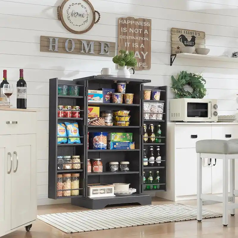 47 Armadietto da Cucina Dispensa, Mobile Contenitore con Ante Scorrevoli Stile Fienile - N/D