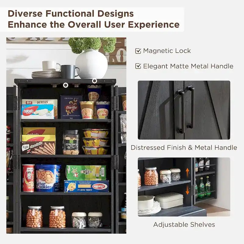 47 Armadietto da Cucina Dispensa, Mobile Contenitore con Ante Scorrevoli Stile Fienile - N/D