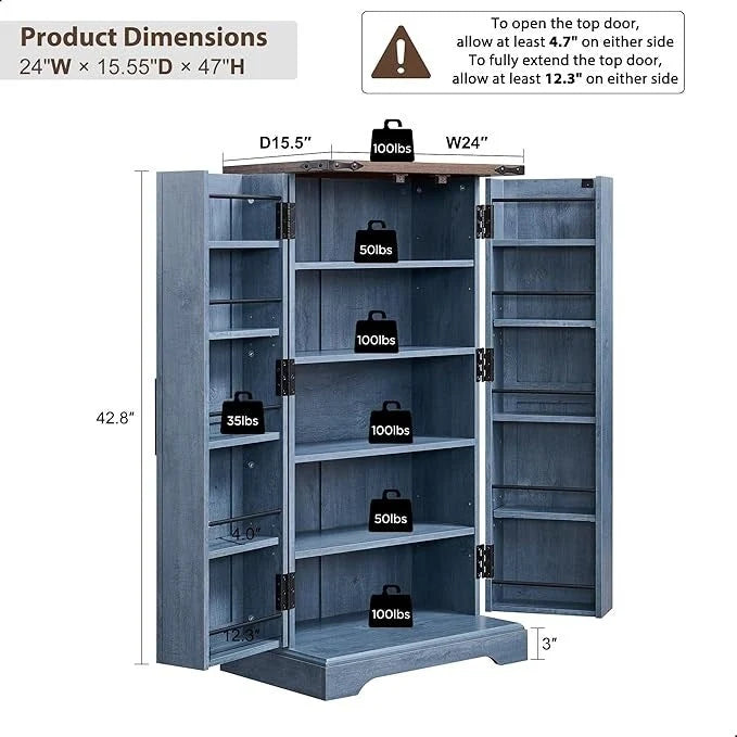 47 Armadietto da Cucina Dispensa, Mobile Contenitore con Ante Scorrevoli Stile Fienile - N/D