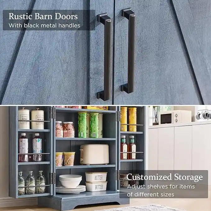 47 Armadietto da Cucina Dispensa, Mobile Contenitore con Ante Scorrevoli Stile Fienile - N/D