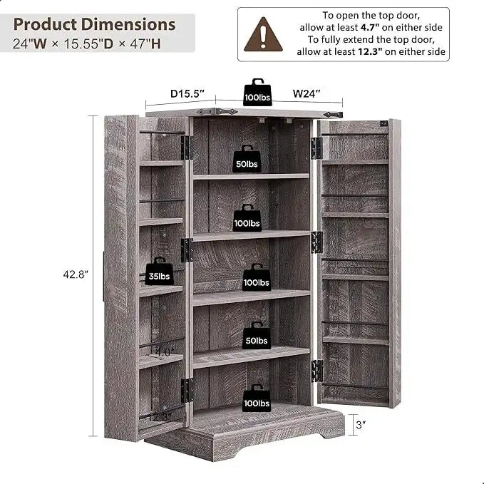 47 Armadietto da Cucina Dispensa, Mobile Contenitore con Ante Scorrevoli Stile Fienile - N/D