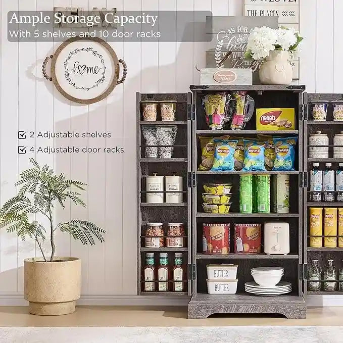 47 Armadietto da Cucina Dispensa, Mobile Contenitore con Ante Scorrevoli Stile Fienile - N/D