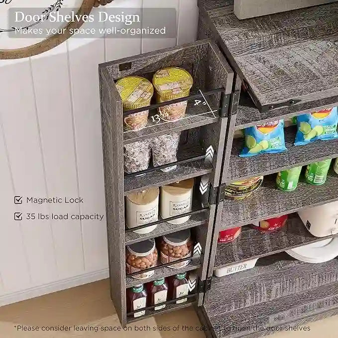 47 Armadietto da Cucina Dispensa, Mobile Contenitore con Ante Scorrevoli Stile Fienile - N/D