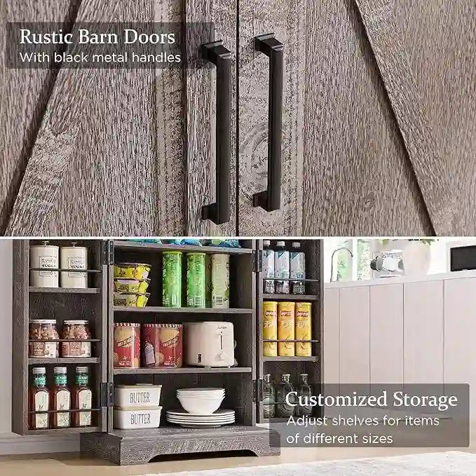 47 Armadietto da Cucina Dispensa, Mobile Contenitore con Ante Scorrevoli Stile Fienile - N/D