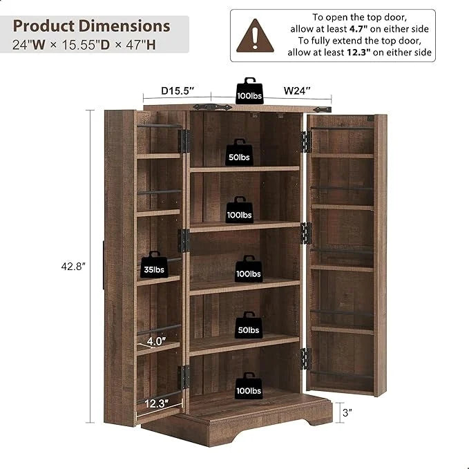 47 Armadietto da Cucina Dispensa, Mobile Contenitore con Ante Scorrevoli Stile Fienile - N/D