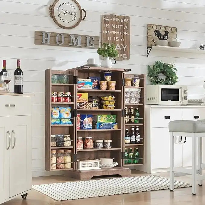 47 Armadietto da Cucina Dispensa, Mobile Contenitore con Ante Scorrevoli Stile Fienile - N/D