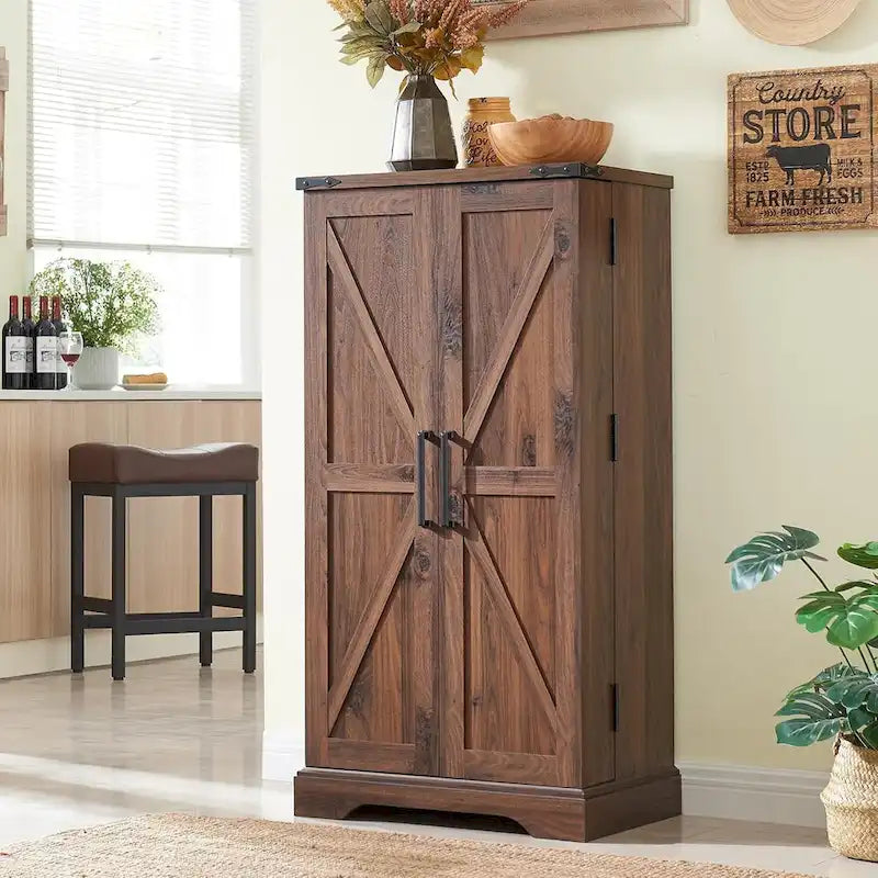 47 Armadietto da Cucina Dispensa, Mobile Contenitore con Ante Scorrevoli Stile Fienile - N/D