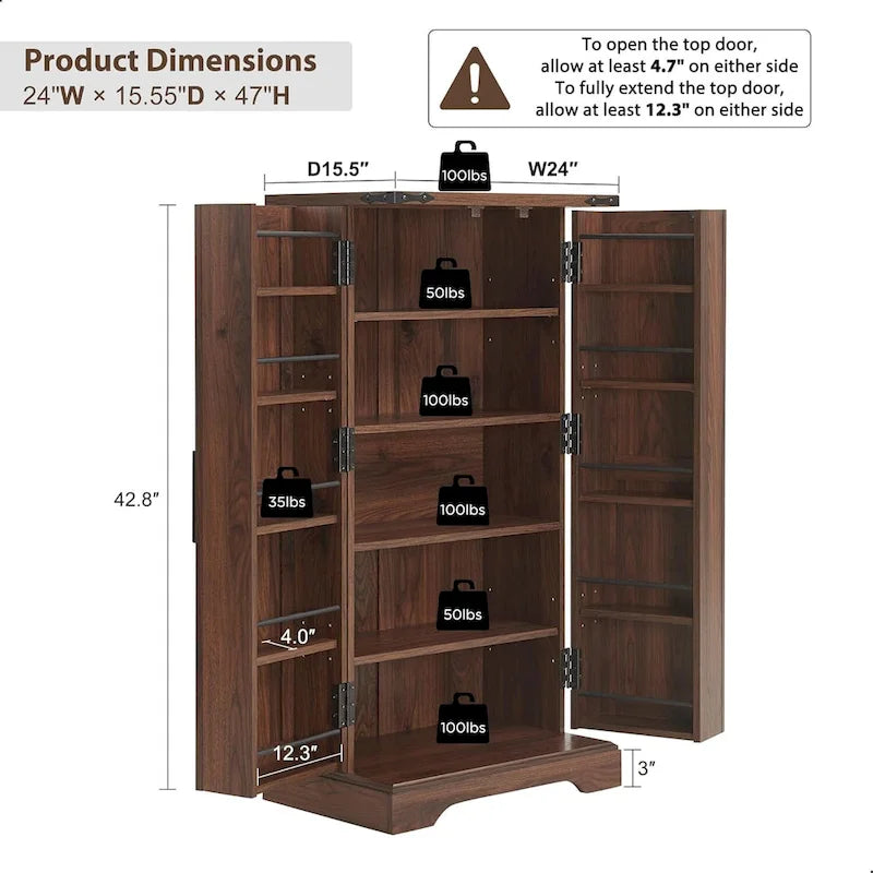 47 Armadietto da Cucina Dispensa, Mobile Contenitore con Ante Scorrevoli Stile Fienile - N/D