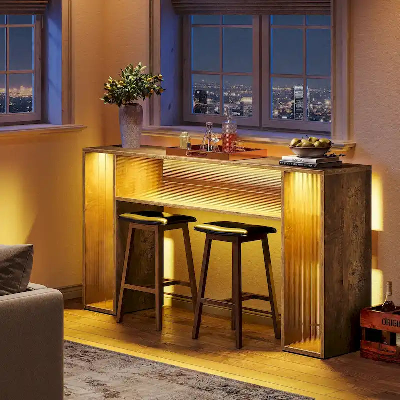 Tavolo consolle da divano da 160 cm in stile rustico con luci a LED per l'ingresso - 160 L x 30 P x 84 A cm