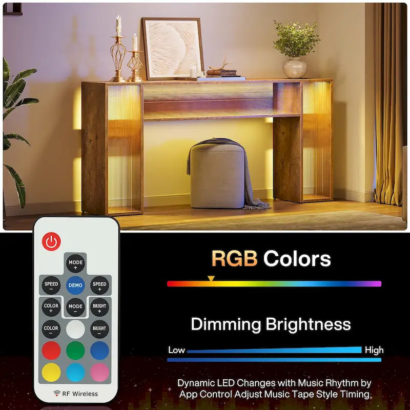 Tavolo consolle da divano da 160 cm in stile rustico con luci a LED per l'ingresso - 160 L x 30 P x 84 A cm
