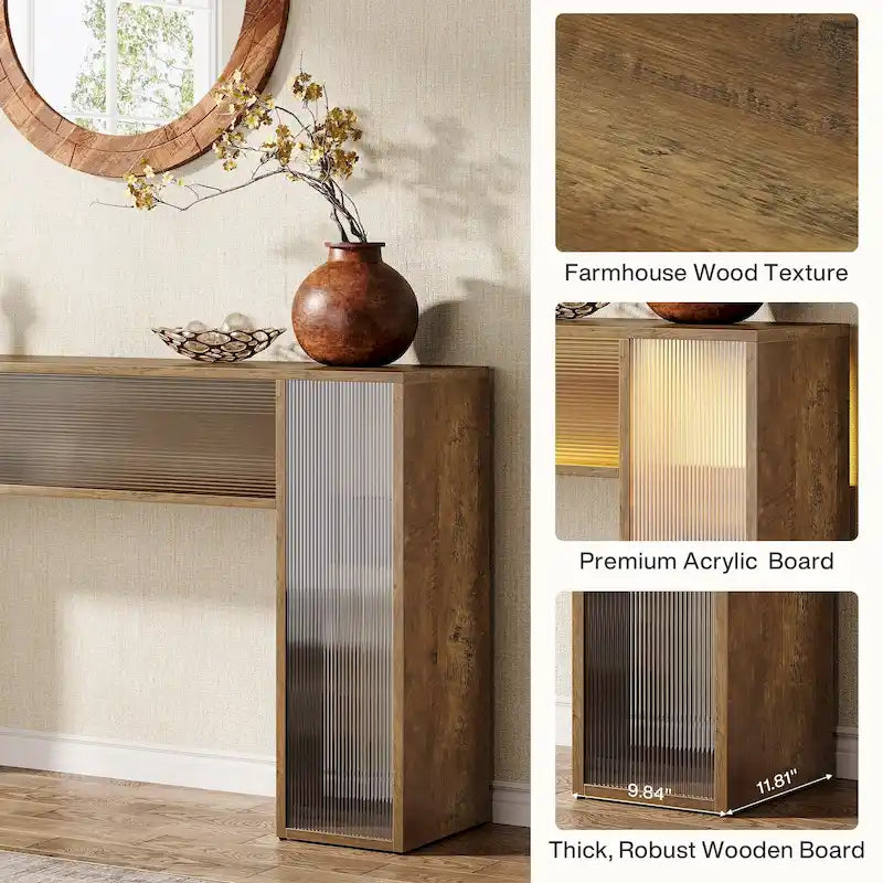 Tavolo consolle da divano da 160 cm in stile rustico con luci a LED per l'ingresso - 160 L x 30 P x 84 A cm