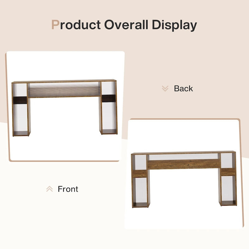Tavolo consolle da divano da 160 cm in stile rustico con luci a LED per l'ingresso - 160 L x 30 P x 84 A cm