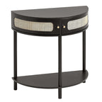 Console en rotin demi-lune avec tiroirs et porte coulissante - 31.88 x 15.74 x 32.28 pouces
