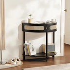 Console en rotin demi-lune avec tiroirs et porte coulissante - 31.88 x 15.74 x 32.28 pouces