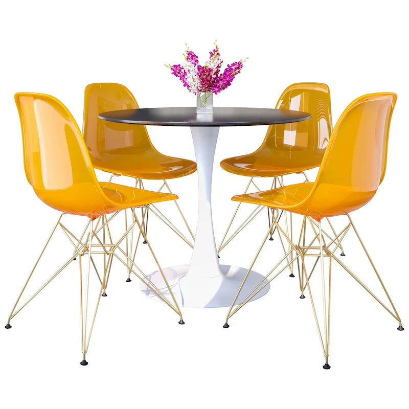 Set da pranzo Bristol 5 pezzi Tavolo rotondo da 35 pollici e 4 sedie in plastica con base dorata
