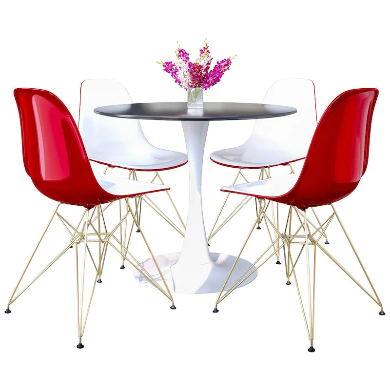 Set da pranzo Bristol 5 pezzi Tavolo rotondo da 35 pollici e 4 sedie in plastica con base dorata