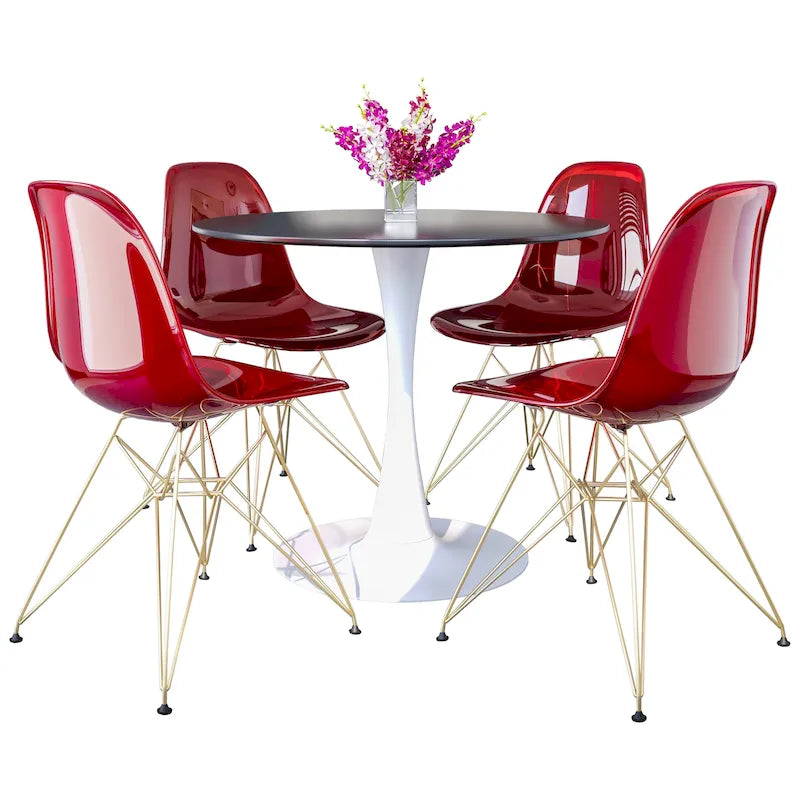 Set da pranzo Bristol 5 pezzi Tavolo rotondo da 35 pollici e 4 sedie in plastica con base dorata