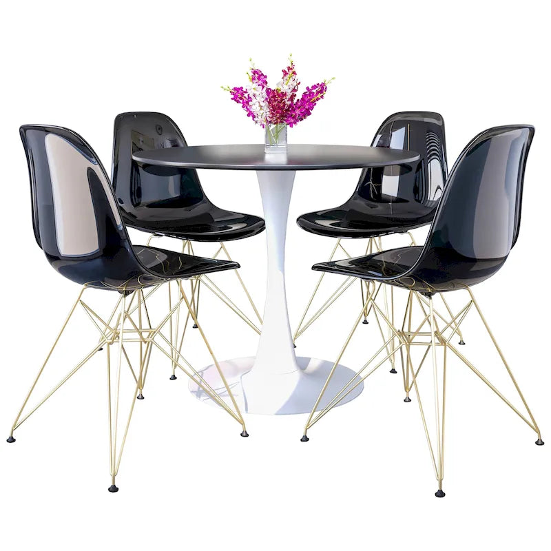 Set da pranzo Bristol 5 pezzi Tavolo rotondo da 35 pollici e 4 sedie in plastica con base dorata