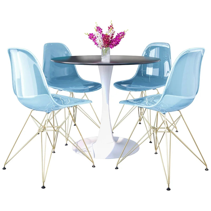 Set da pranzo Bristol 5 pezzi Tavolo rotondo da 35 pollici e 4 sedie in plastica con base dorata