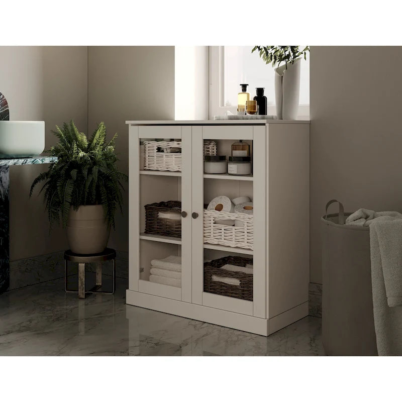 Meuble de salle de bain Palace Imports 100 % en bois massif de 32 po avec portes en verre transparent et étagères réglables