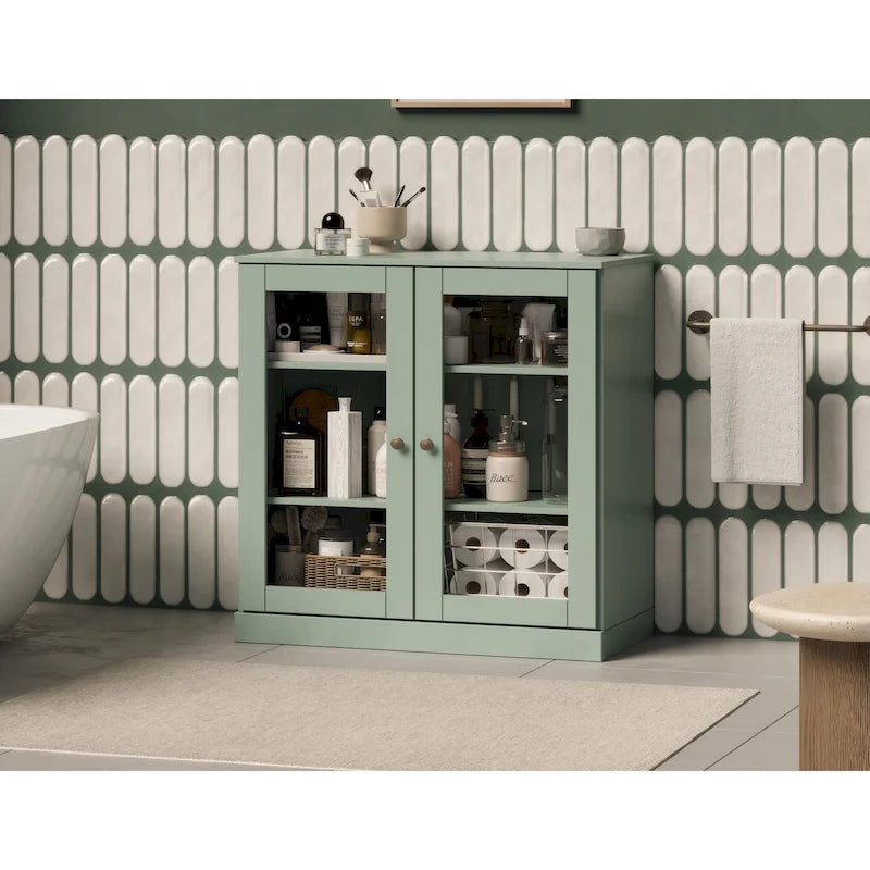 Meuble de salle de bain Palace Imports 100 % en bois massif de 32 po avec portes en verre transparent et étagères réglables