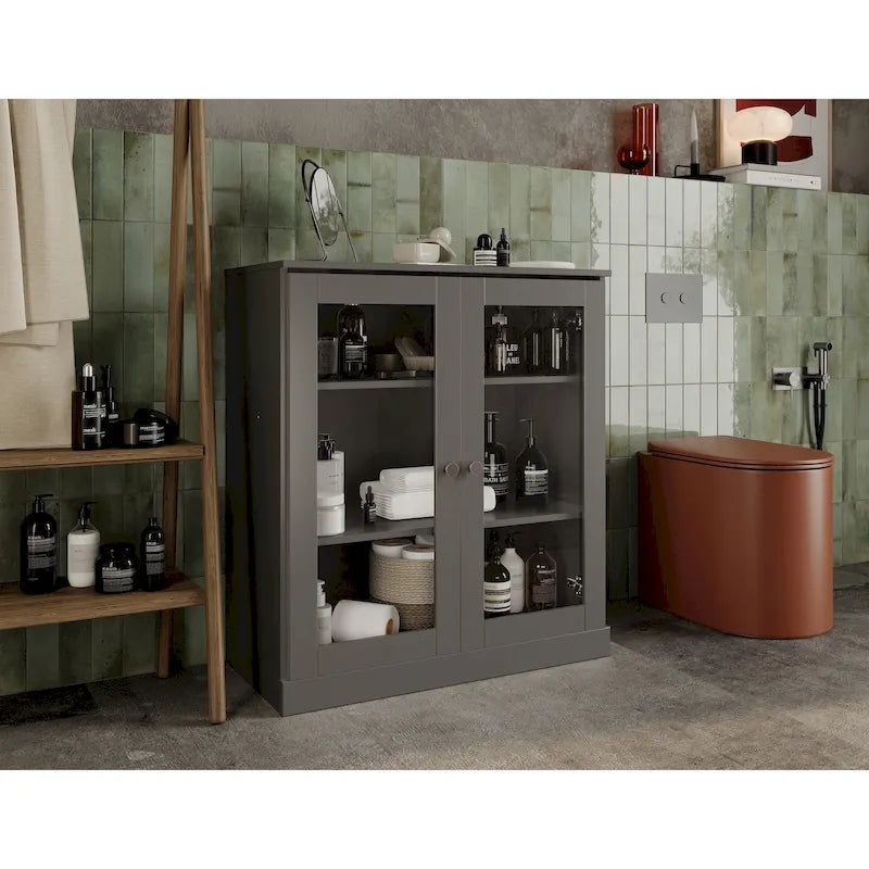 Meuble de salle de bain Palace Imports 100 % en bois massif de 32 po avec portes en verre transparent et étagères réglables